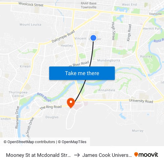 Mooney St at Mcdonald Street to James Cook University map