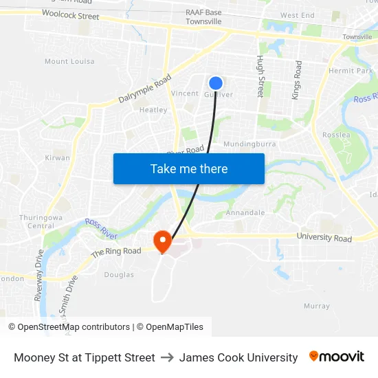 Mooney St at Tippett Street to James Cook University map