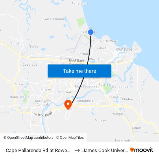 Cape Pallarenda Rd at Rowes Bay to James Cook University map