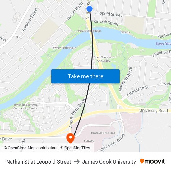 Nathan St at Leopold Street to James Cook University map