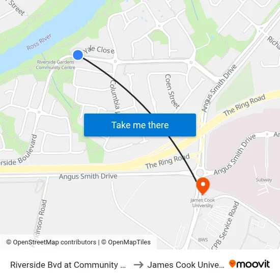 Riverside Bvd at Community Centre to James Cook University map
