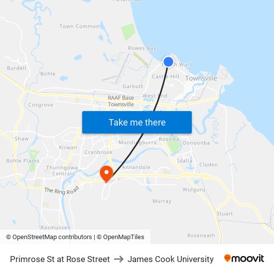 Primrose St at Rose Street to James Cook University map