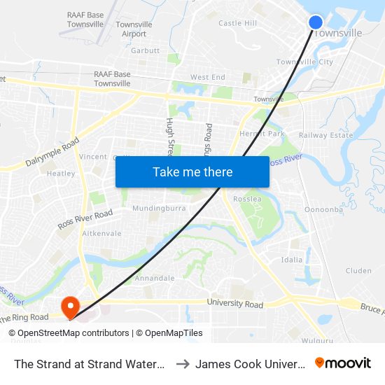 The Strand at Strand Waterpark to James Cook University map
