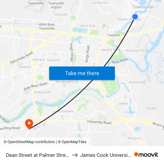 Dean Street at Palmer Street to James Cook University map