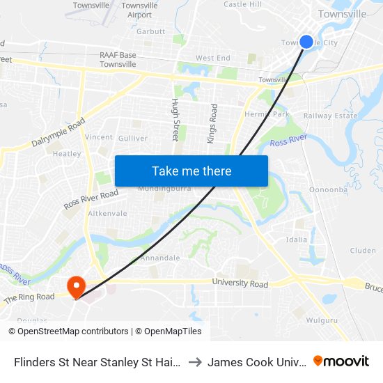 Flinders St Near Stanley St Hail 'N' Ride to James Cook University map