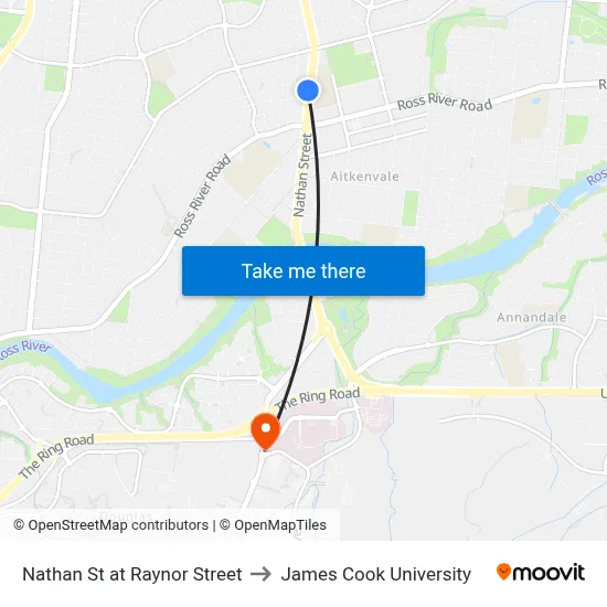 Nathan St at Raynor Street to James Cook University map