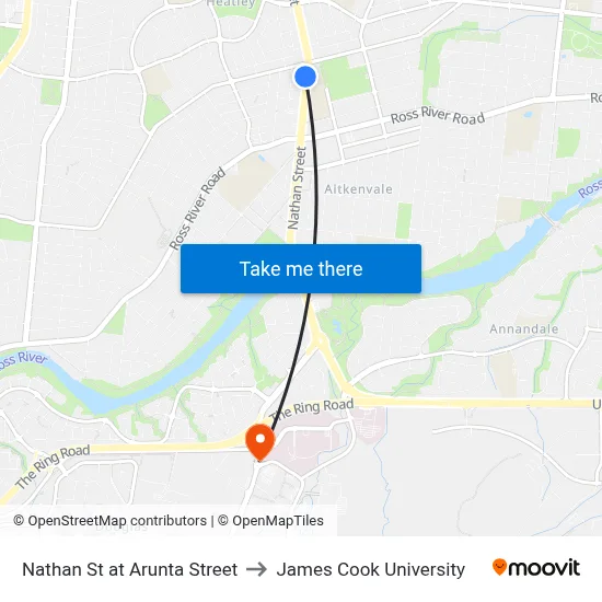 Nathan St at Arunta Street to James Cook University map