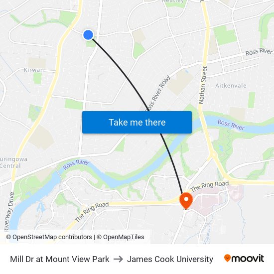 Mill Dr at Mount View Park to James Cook University map