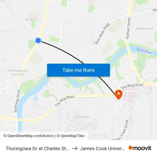 Thuringowa Dr at Charles Street to James Cook University map