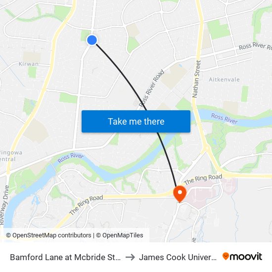 Bamford Lane at Mcbride Street to James Cook University map