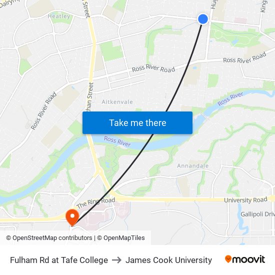 Fulham Rd at Tafe College to James Cook University map