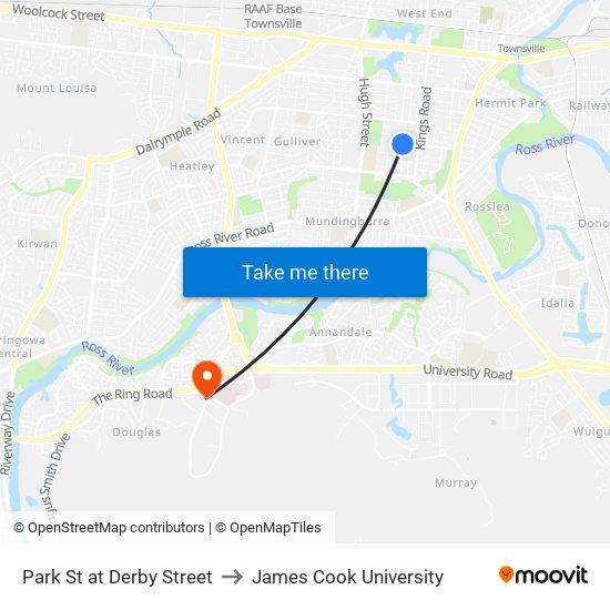 Park St at Derby Street to James Cook University map