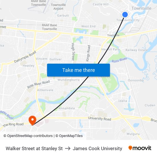 Walker Street at Stanley St to James Cook University map