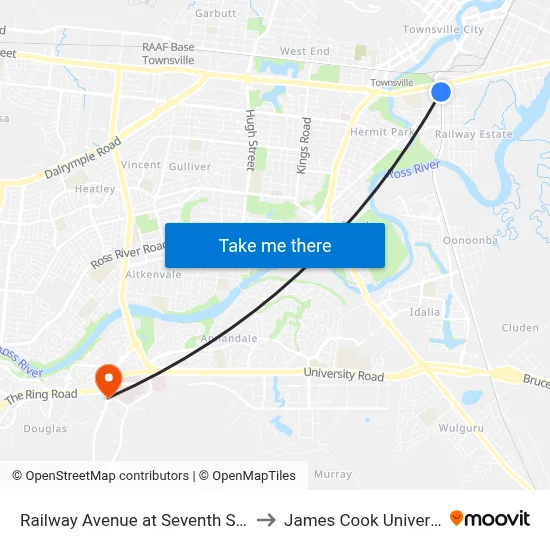 Railway Avenue at Seventh Street to James Cook University map