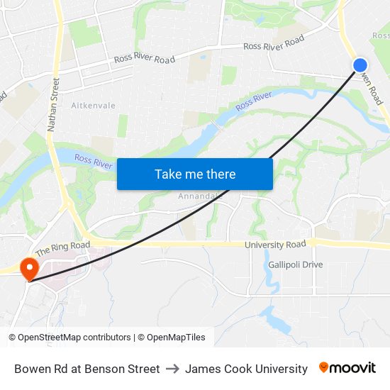 Bowen Rd at Benson Street to James Cook University map