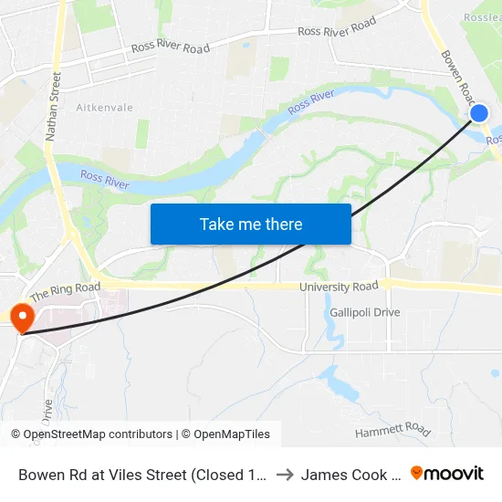 Bowen Rd at Viles Street (Closed 14 Oct 24 - June 2026) to James Cook University map