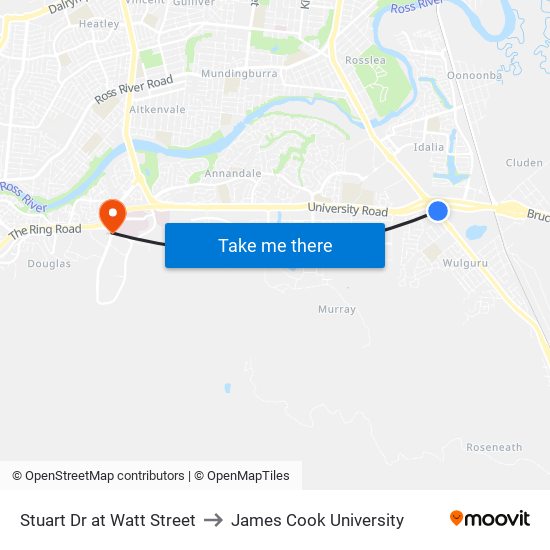 Stuart Dr at Watt Street to James Cook University map