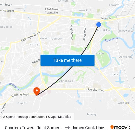 Charters Towers Rd at Somer Street to James Cook University map