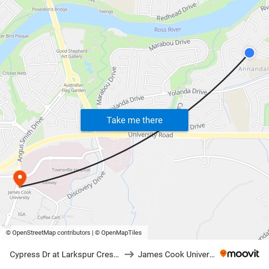 Cypress Dr at Larkspur Crescent to James Cook University map