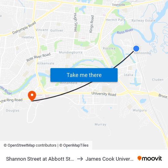 Shannon Street at Abbott Street to James Cook University map