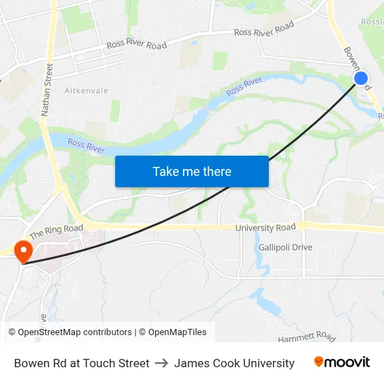 Bowen Rd at Touch Street to James Cook University map