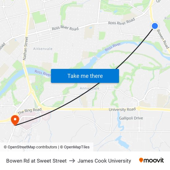 Bowen Rd at Sweet Street to James Cook University map