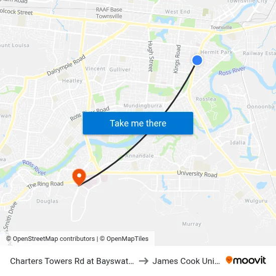 Charters Towers Rd at Bayswater Terrace to James Cook University map
