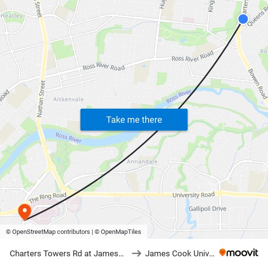 Charters Towers Rd at Jameson Street to James Cook University map