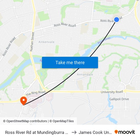 Ross River Rd at Mundingburra State School to James Cook University map