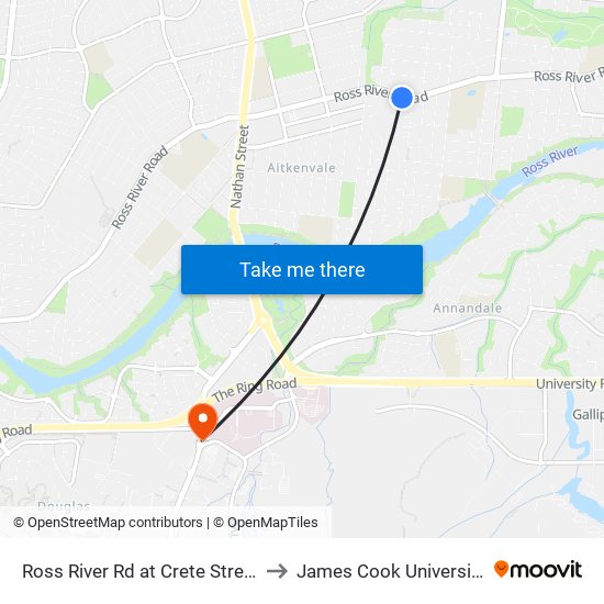 Ross River Rd at Crete Street to James Cook University map