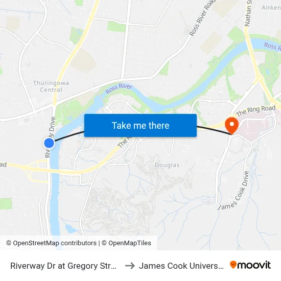 Riverway Dr at Gregory Street to James Cook University map