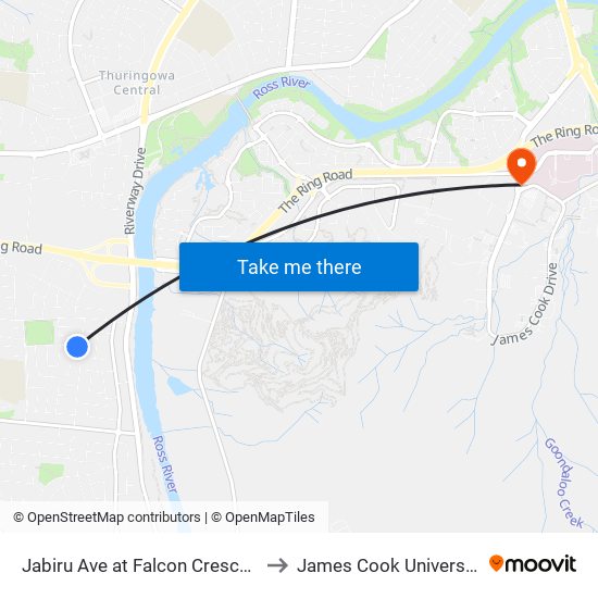 Jabiru Ave at Falcon Crescent to James Cook University map