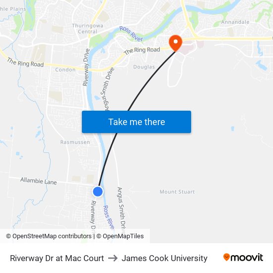 Riverway Dr at Mac Court to James Cook University map