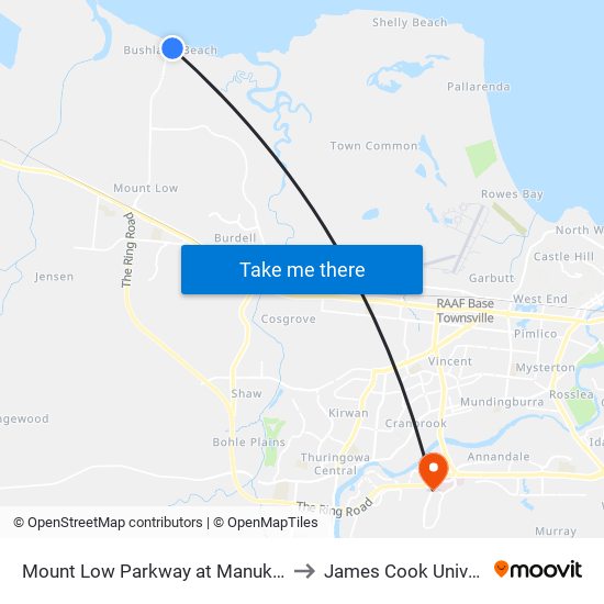 Mount Low Parkway at Manuka Court to James Cook University map