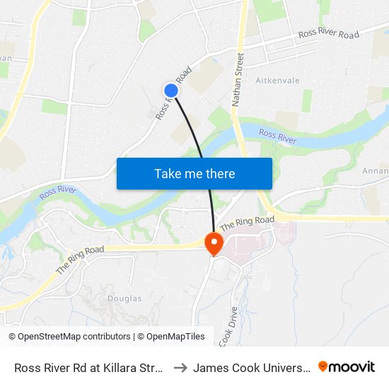 Ross River Rd at Killara Street to James Cook University map