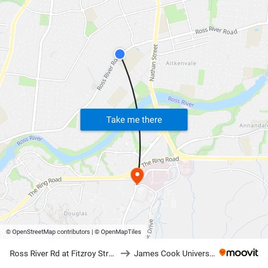 Ross River Rd at Fitzroy Street to James Cook University map