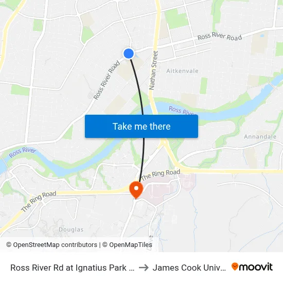 Ross River Rd at Ignatius Park College to James Cook University map