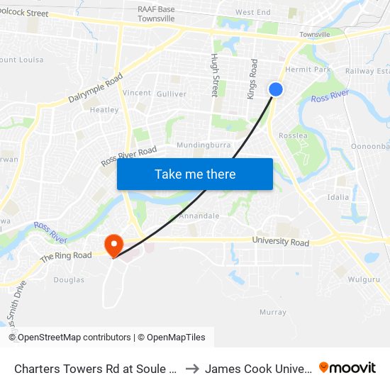 Charters Towers Rd at Soule Street to James Cook University map