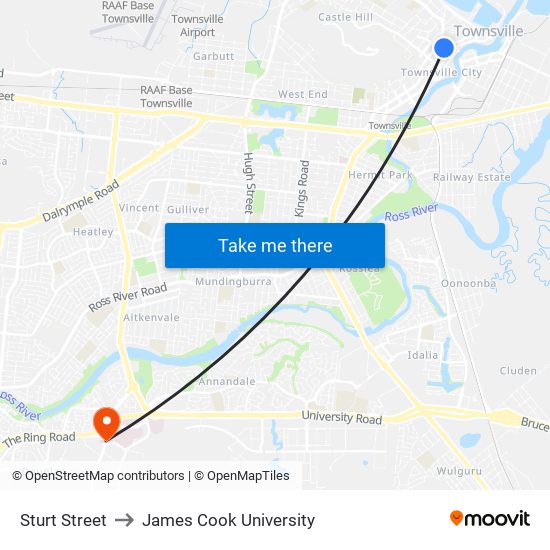 Sturt Street to James Cook University map