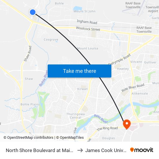 North Shore Boulevard at Main Street to James Cook University map