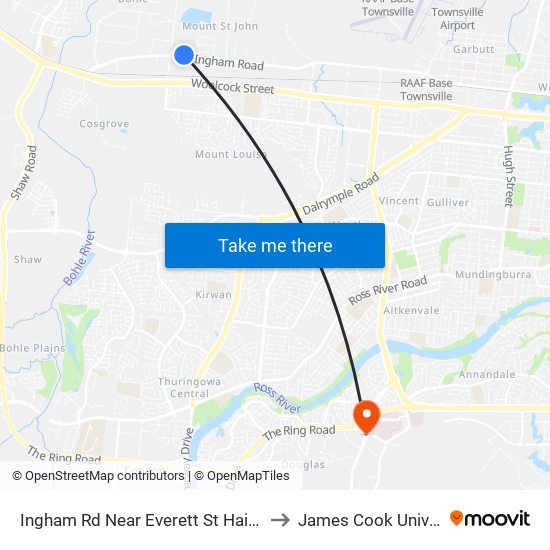 Ingham Rd Near Everett St Hail 'N' Ride to James Cook University map