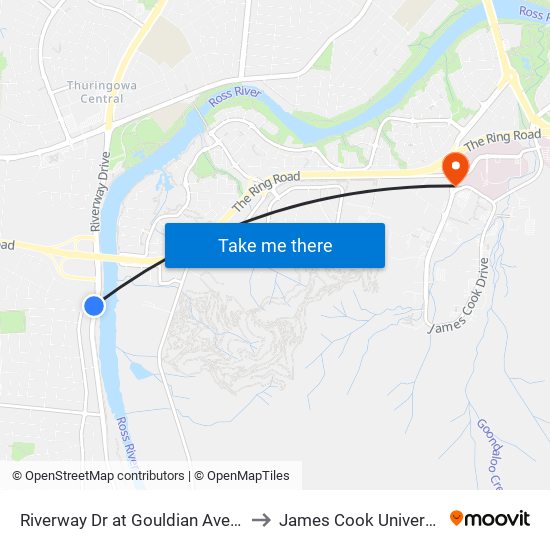 Riverway Dr at Gouldian Avenue to James Cook University map