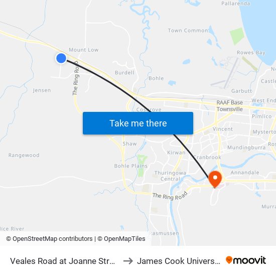 Veales Road at Joanne Street to James Cook University map