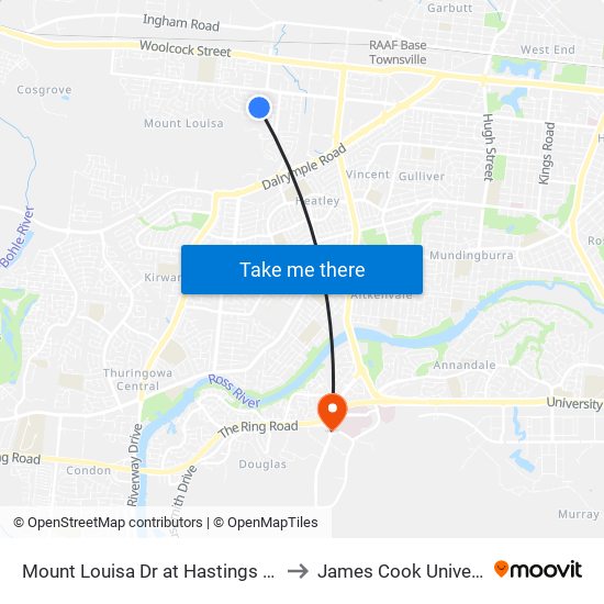 Mount Louisa Dr at Hastings Street to James Cook University map