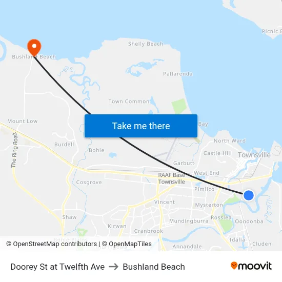 Doorey St at Twelfth Ave to Bushland Beach map