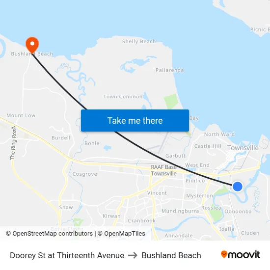 Doorey St at Thirteenth Avenue to Bushland Beach map