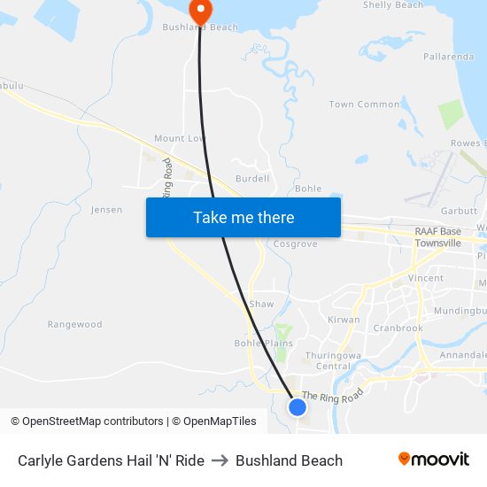 Carlyle Gardens Hail 'N' Ride to Bushland Beach map