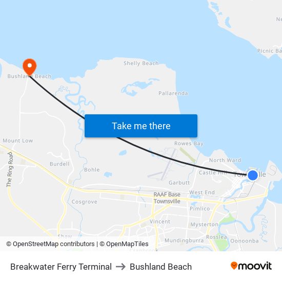 Breakwater Ferry Terminal to Bushland Beach map
