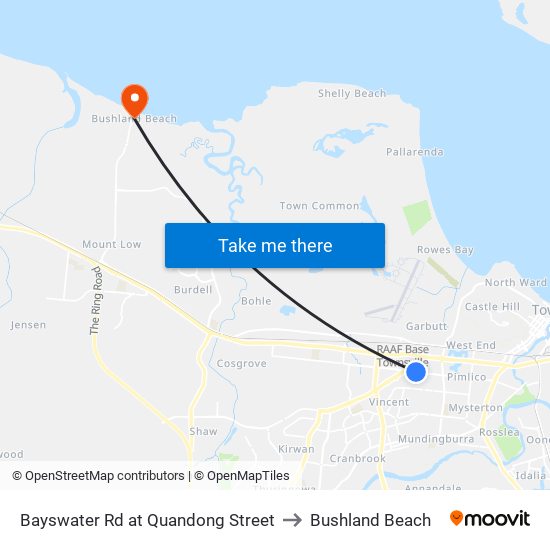Bayswater Rd at Quandong Street to Bushland Beach map