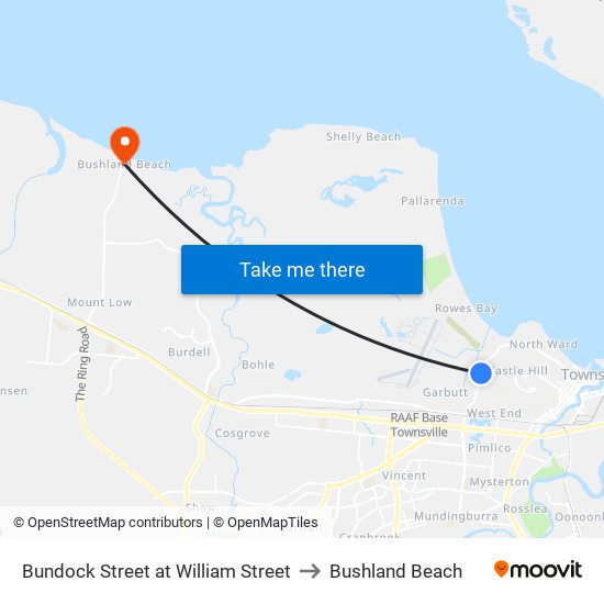 Bundock Street at William Street to Bushland Beach map